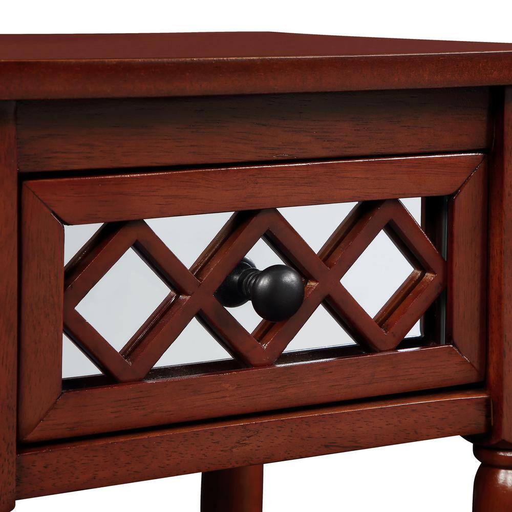 Mahogany Pine Wood and Metal Accent Table with Storage