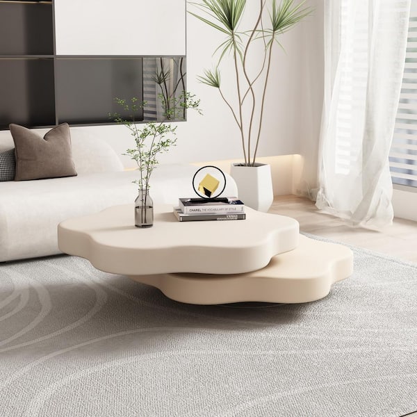 JASIWAY 31.5 in. Beige Flower Specialty Shape2-Tier Rotating MDF