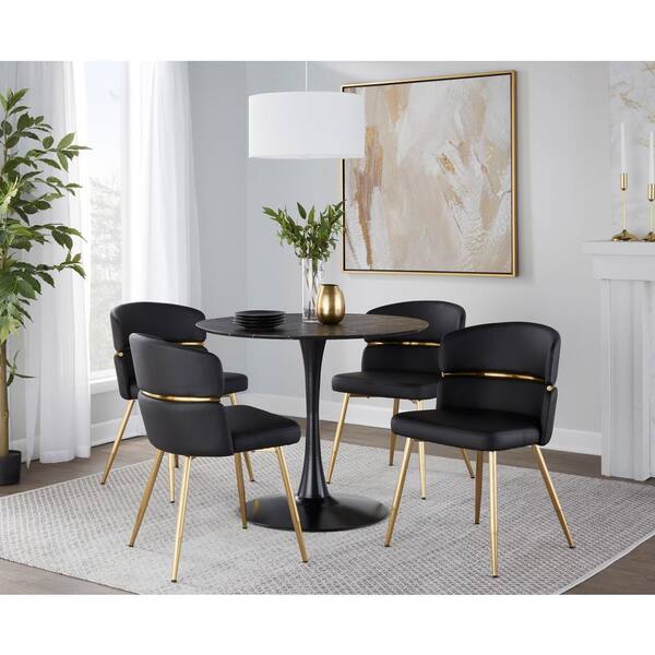 Lumisource Cinch Black Faux Leather and Gold Metal Dining Chair (Set of 2)