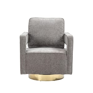 30.7 in. W Grey Swivel Accent Open Back Chair Modern Comfy Sofa Chair With Gold Stainless Steel Base For Living Room