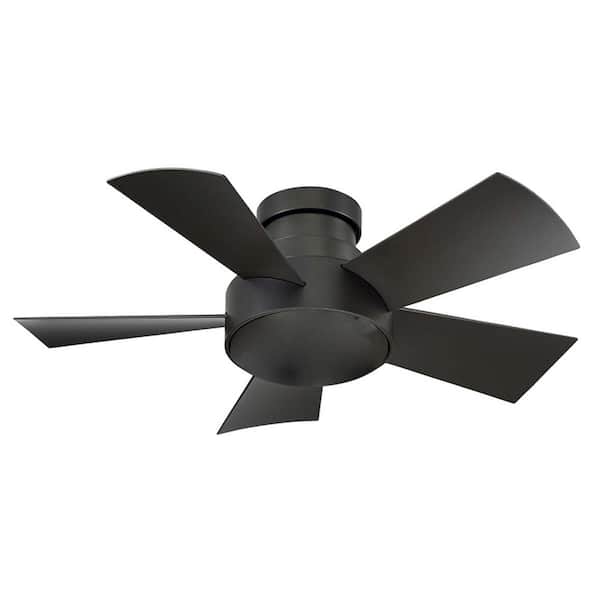 5 Blade Smart Flush Mount Ceiling Fan, Modern Black Ceiling Fan With Light Flush Mount