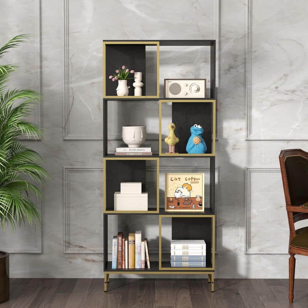 70.8 in. Tall Rustic Wood and Metal Frame 4-Shelf Etagere Bookcase for Livi