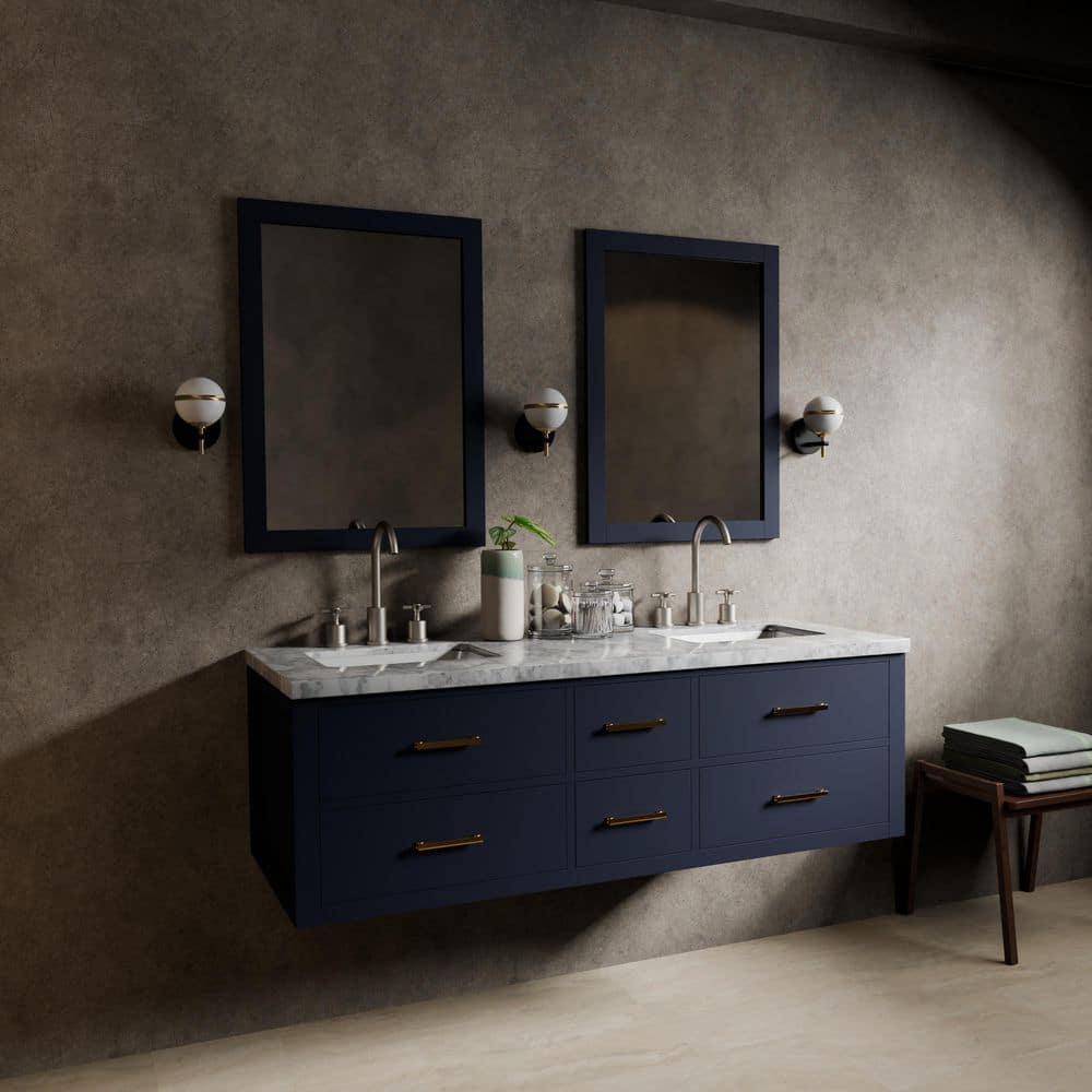 Sherman 60 in W x 22 in D Blue Double Bath Vanity, Carrara Marble Top, Faucet Set, and 28 in Mirrors price history on PriceWatchPro