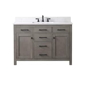 Jasper 48 in. W x 22 in. D Bath Vanity in Textured Gray with Engineered Stone Top in Carrara White with White Sink