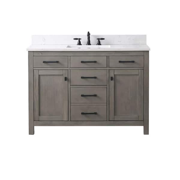 Jasper 48 in. W x 22 in. D Bath Vanity in Textured Gray with Engineered Stone Top in Carrara White with White Sink
