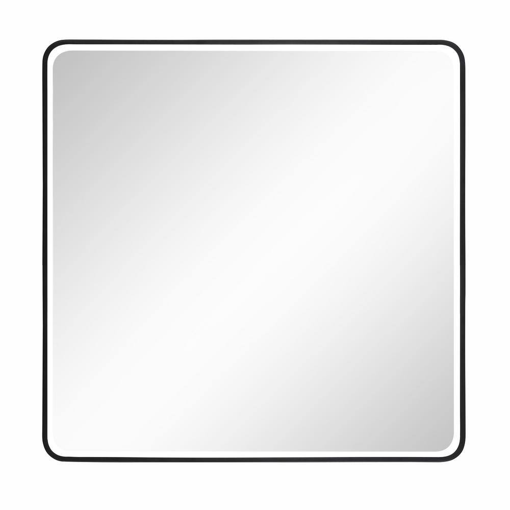 36 in. W x 36 in. H Rounded Square Aluminum Framed Beveled Glass Wall Mounted Bathroom Vanity Mirror in Black price history on PriceWatchPro