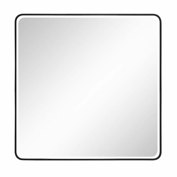 GETLEDEL 36 in. W x 36 in. H Rounded Square Aluminum Framed Beveled Glass Wall Mounted Bathroom Vanity Mirror in Black