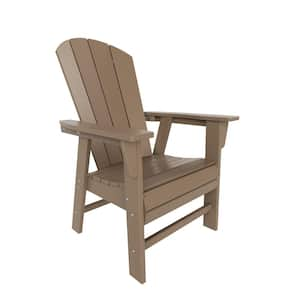 Laguna Outdoor Patio Fade Resistant HDPE Plastic Adirondack Style Dining Chair with Arms in Weathered Wood