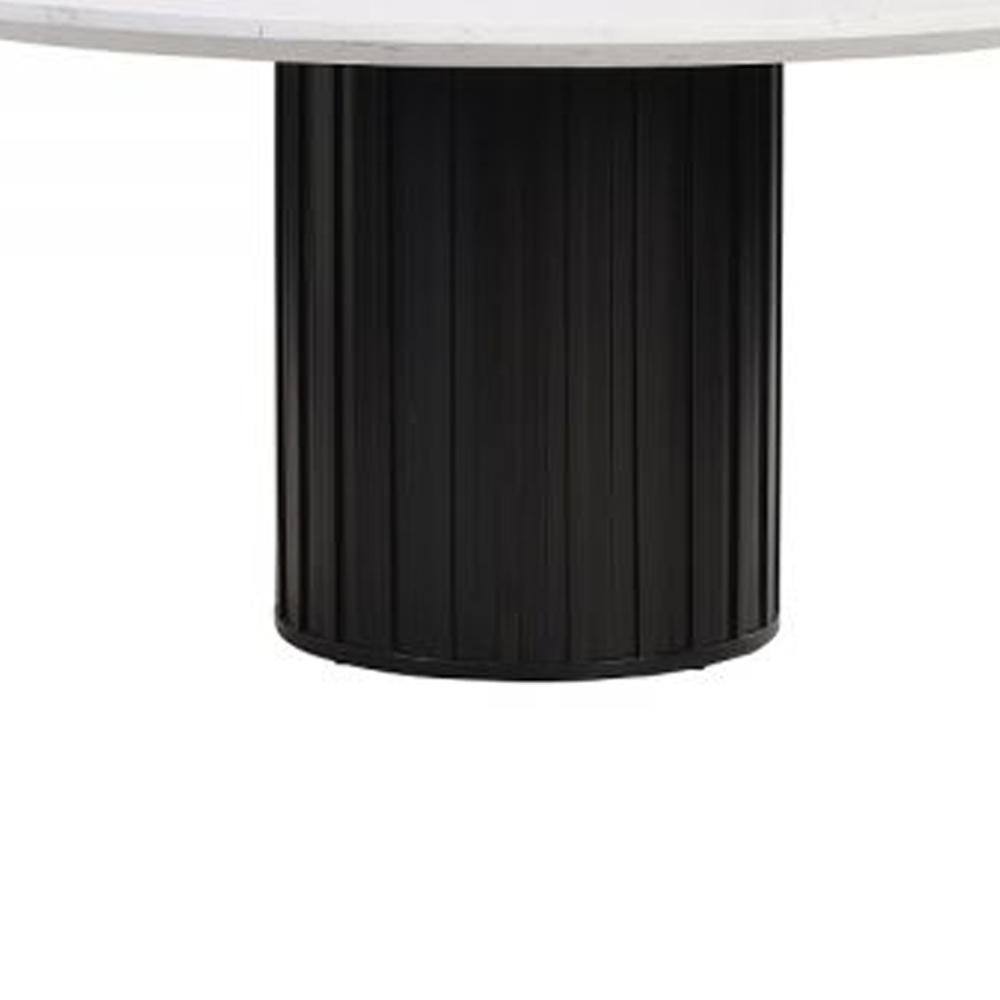 54" Round White Marble Top Black Pedestal Dining Table