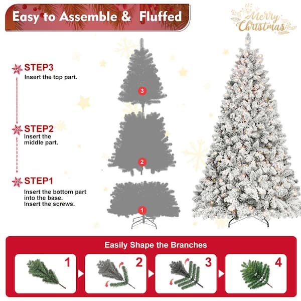 Unbranded - 8 ft. Snow-Flocked Artificial Christmas Tree with Pine Cones, Prelit Xmas Trees Garden Statue