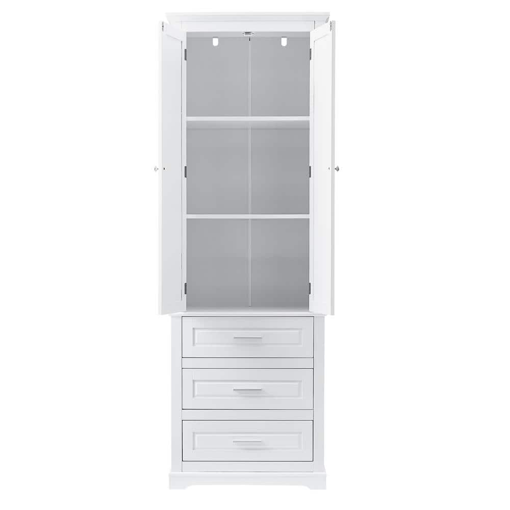 LORDEAR 13.4 in. W x 9.1 in. D x 66.9 in. H White Linen Cabinet