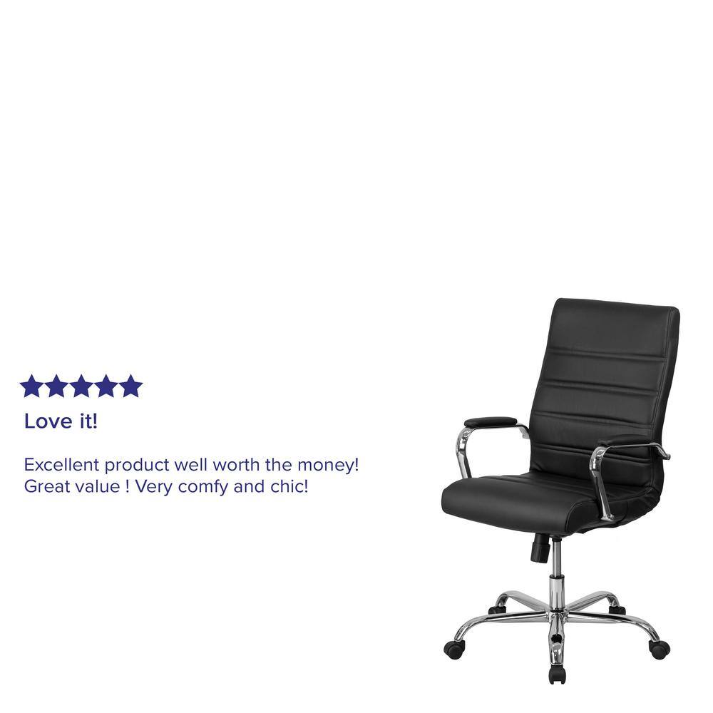 Elegant Black LeatherSoft High-Back Executive Swivel Chair with Metal Frame