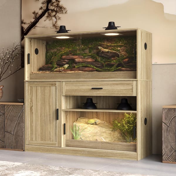 53.15 in. W x 17.72 in. D x51.18 in. H Double Reptile Habitat w/Storage Cabinet for All Types of Reptile, Lizard, Snakes