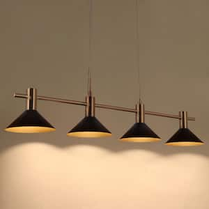 38 in. Modern 21-Watt Black 4-Light Integrated LED Island Chandelier, Brass Gold Pendent Light Linear Hanging Light