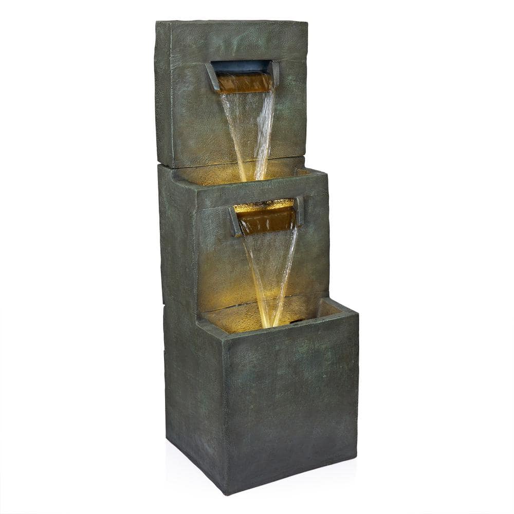 40" Gray Polyresin 2-Tier Modern Fountain with LED Lights