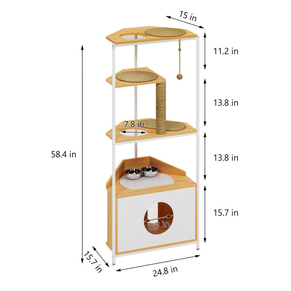 Corner Cat Tower with Scratching Post and Feeding Station