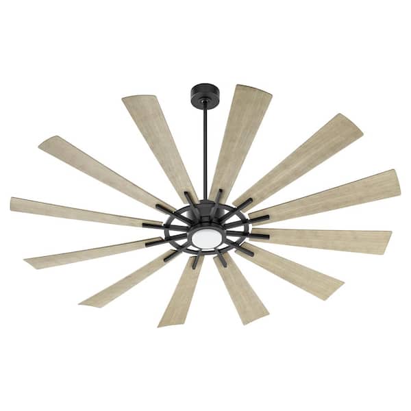 quorum Cirque 72 in. 12-Blades 1-Light 18-Watt LED Damp Ceiling Fan in Matte Black/Weathered Gray