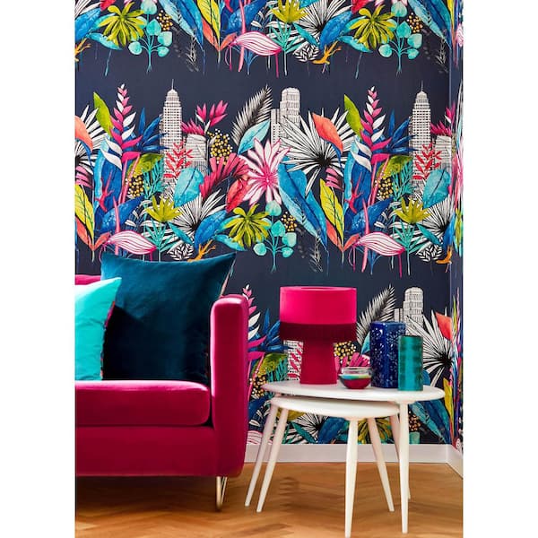Black Sierra Indigo Urban Tropic Wallpaper Sample