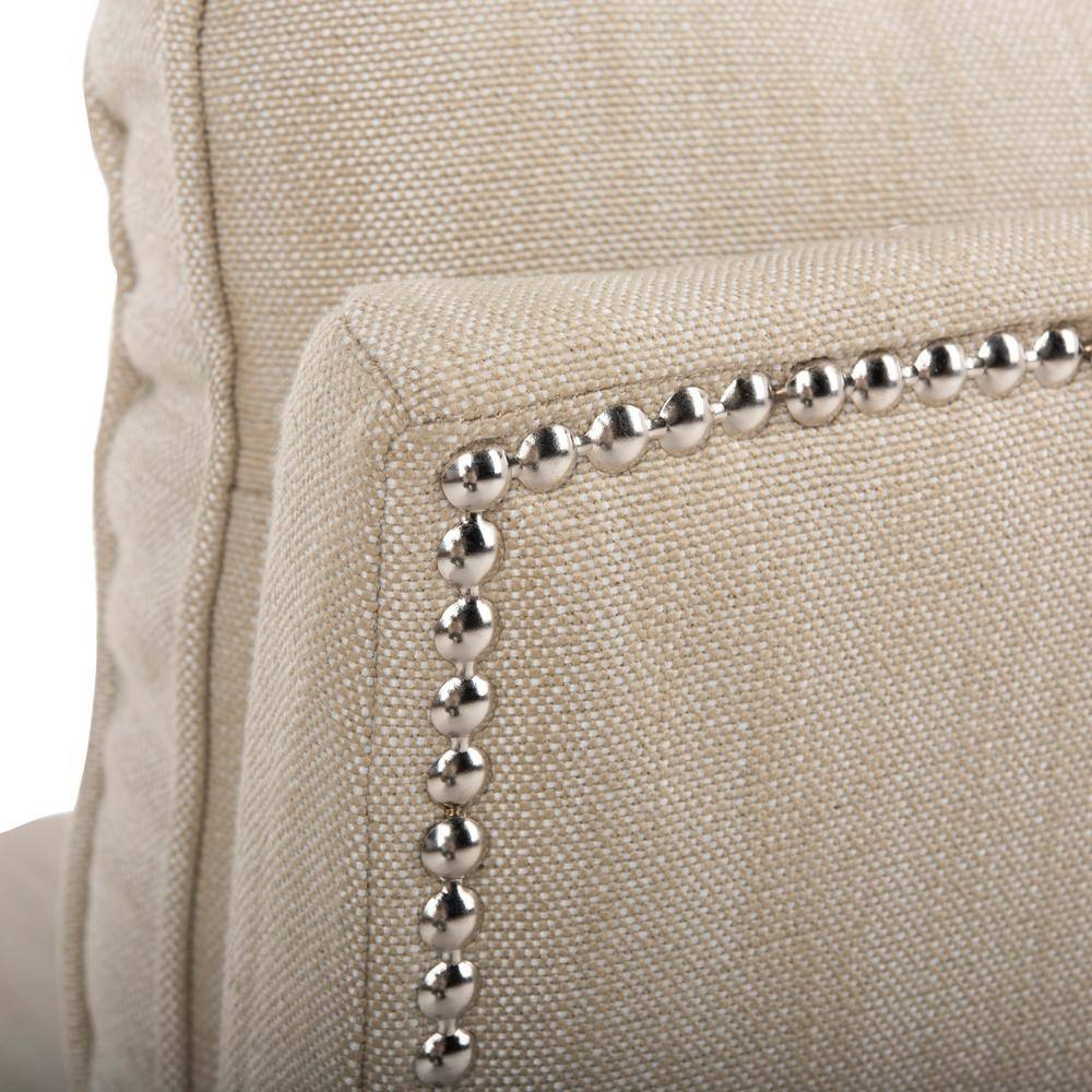 Beige Linen Slipper Chair with Spindle Wood Legs