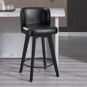 27.5 in. Black Faux Leather Upholstered Wooden Counter Height Bar Stool Swivel Counter Stool (Set of 1)