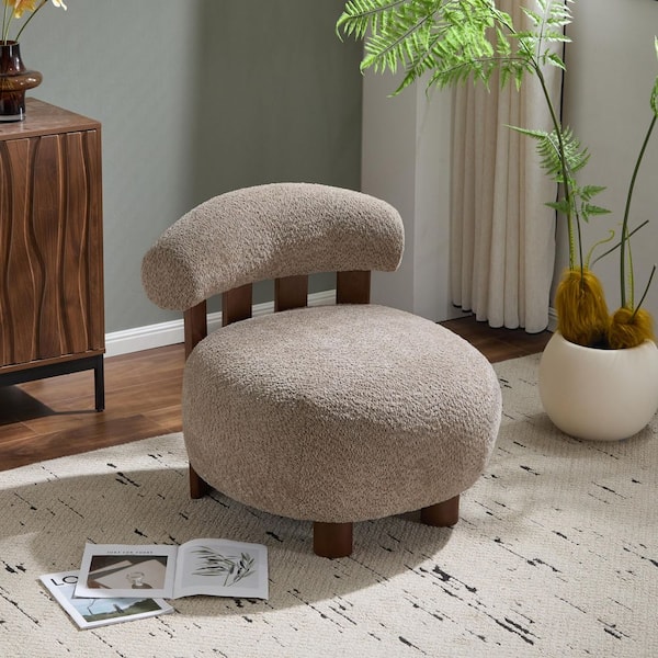 CHRISTOPHER KNIGHT HOME Amelia Light Brown and Walnut Boucle Fabric Upholstered Accent Slipper Chair, Solid Wood