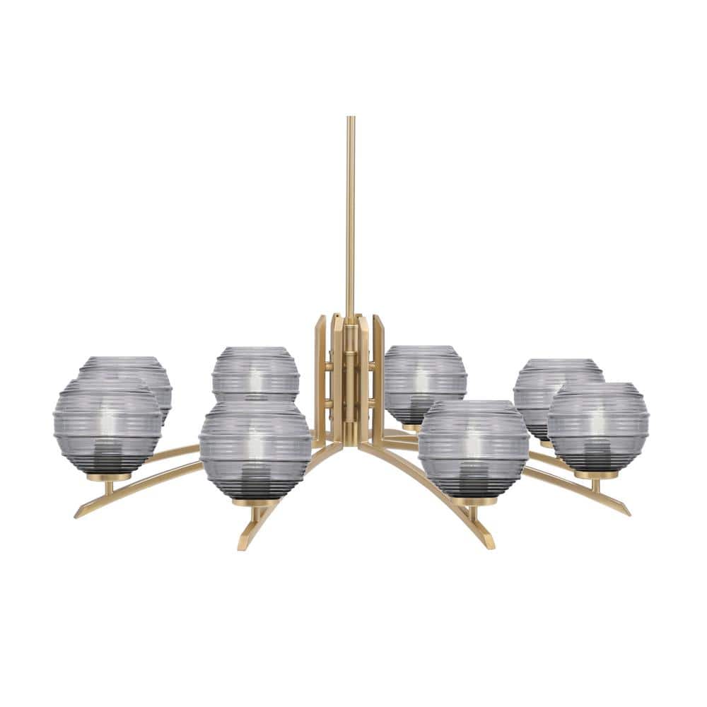 Siena 36 in. 8-Light New Age Brass Chandelier with 6 in. Smoke Ribbed Glass