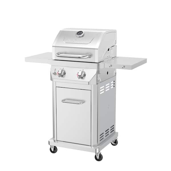 2 Burner Stainless Steel Propane Gas Grill with Folding Side Shelves