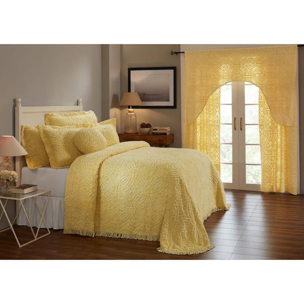 Better Trends Wedding Ring Collection Yellow King 100% Cotton Tufted Unique Luxurious Soft Plush Chenille Ring Design Bedspread