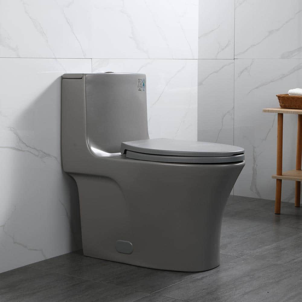 JimsMaison OnePiece 1.1/1.6 GPF Dual Flush Elongated Toilet in Light Grey JMBTT05LG The Home