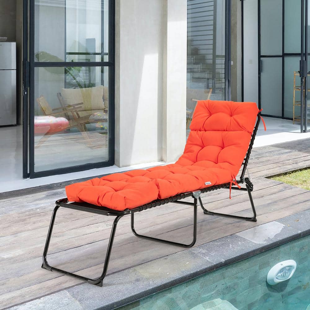 73'' Bright Orange Cotton and Polyester Chaise Lounge Cushion