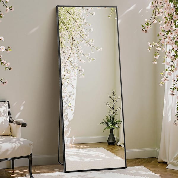 WONDER COMFORT 21 in. W x 64 in. H Aluminum Alloy Frame Rectangle Full Length Black Mirror with Shatter-Proof Glass, Floor Standing