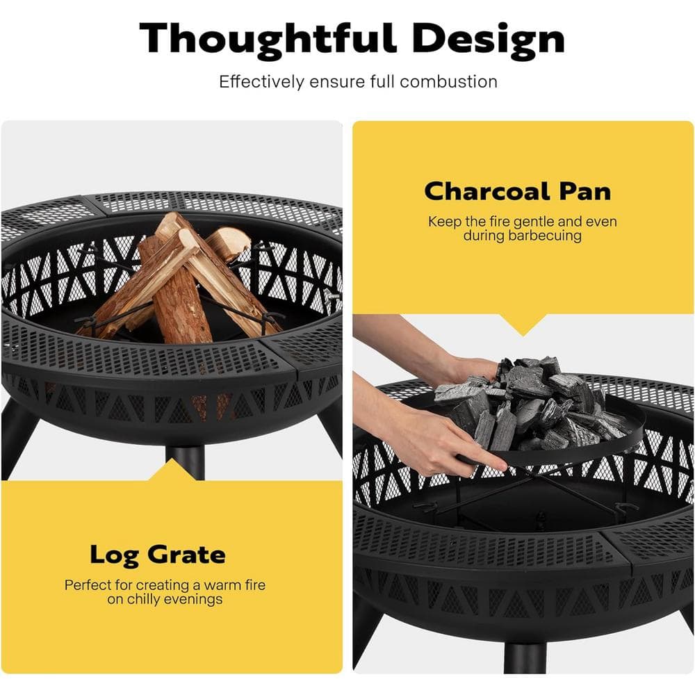 35-Inch Black Alloy Steel Fire Pit with Grill and Charcoal Pan