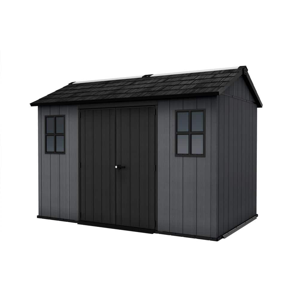 Keter Newton 11 ft. W x 7.5 ft. D Durable Resin Plastic Storage Shed with Flooring Grey (82 sq. ft.), Gray -  257293