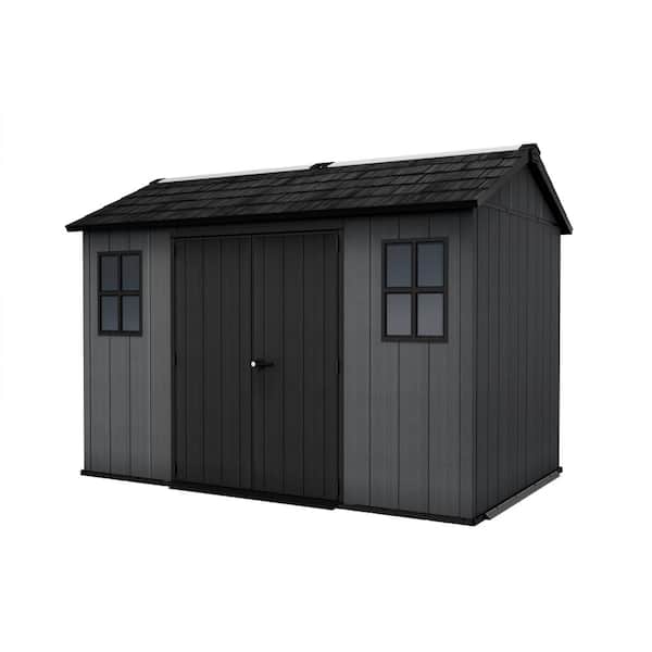 Keter Newton 11 ft. W x 7.5 ft. D Durable Resin Plastic Storage Shed with Flooring Grey (82 sq. ft.)