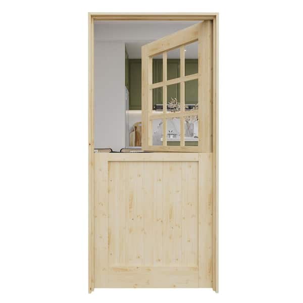 ARK DESIGN 36 in. x 80 in. Solid Pine Universal 9-Lite Clear Glass Unfinished Dutch Door Design Wood Prehung Front Door with Jamb