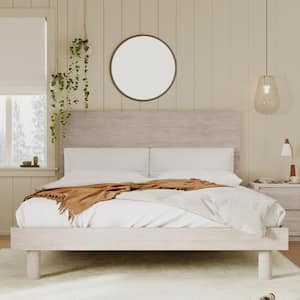 Stone Gray Wood Frame Queen Platform Bed with Headboard