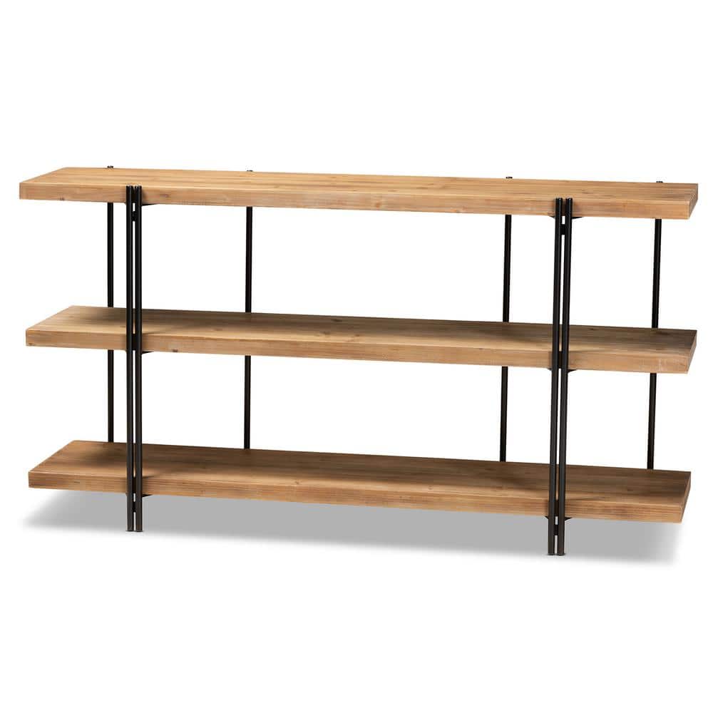 Natural Brown and Black Wood Metal Console Table with Storage