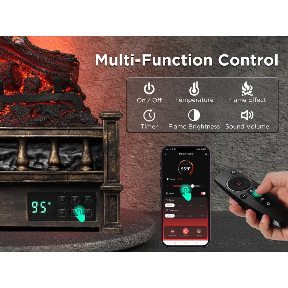 Bronze 26" WiFi Infrared Quartz Electric Fireplace Log Heater