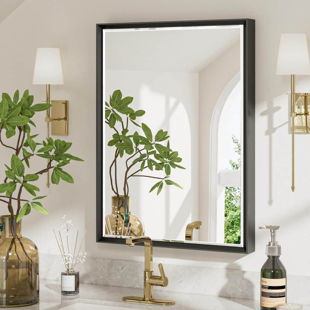 22 in. W x 30 in. H Framed Rectangular Beveled Edge Bathroom Vanity Mirror in Black price history on PriceWatchPro