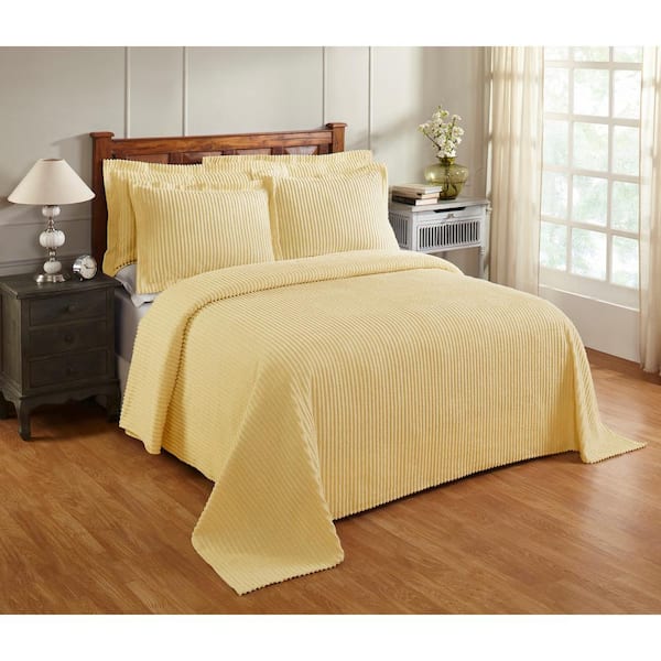 Better Trends Julian Collection in Solid Stripes Design Yellow Twin 100% Cotton Tufted Chenille Bedspread