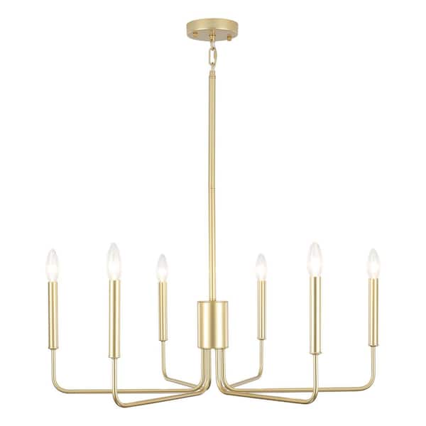 6-Light Simplicity Golden Candle Style Chandelier for Foyer Dining Room with No Bulbs Included