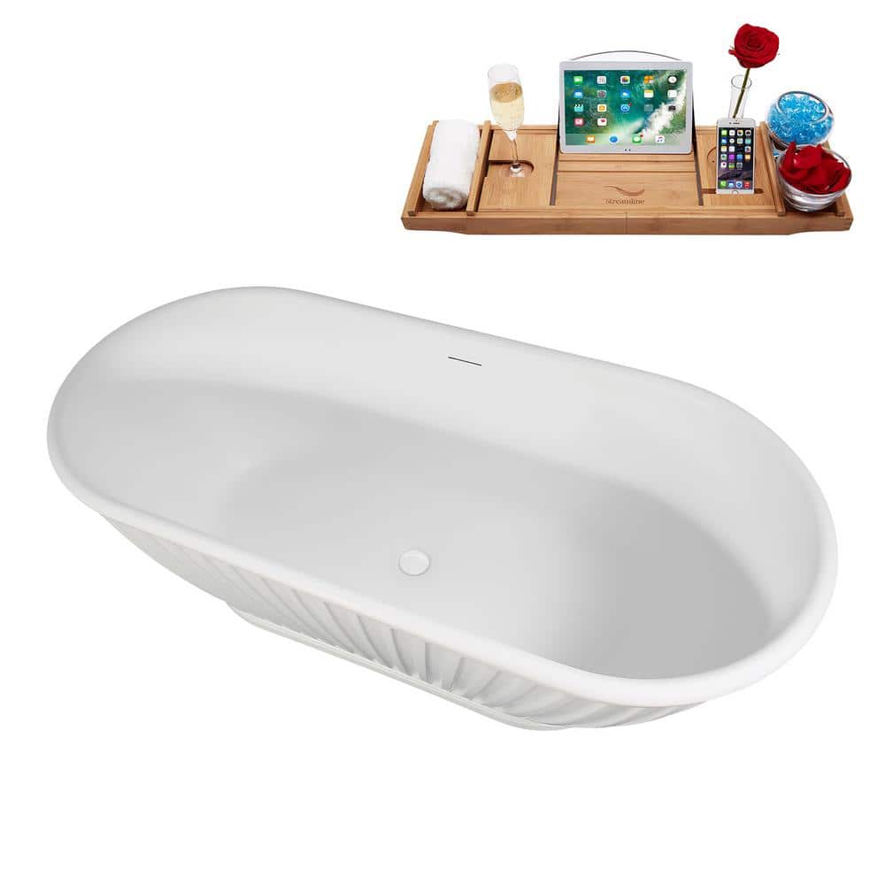 67" Matte White Acrylic Freestanding Double Slipper Tub with Tray