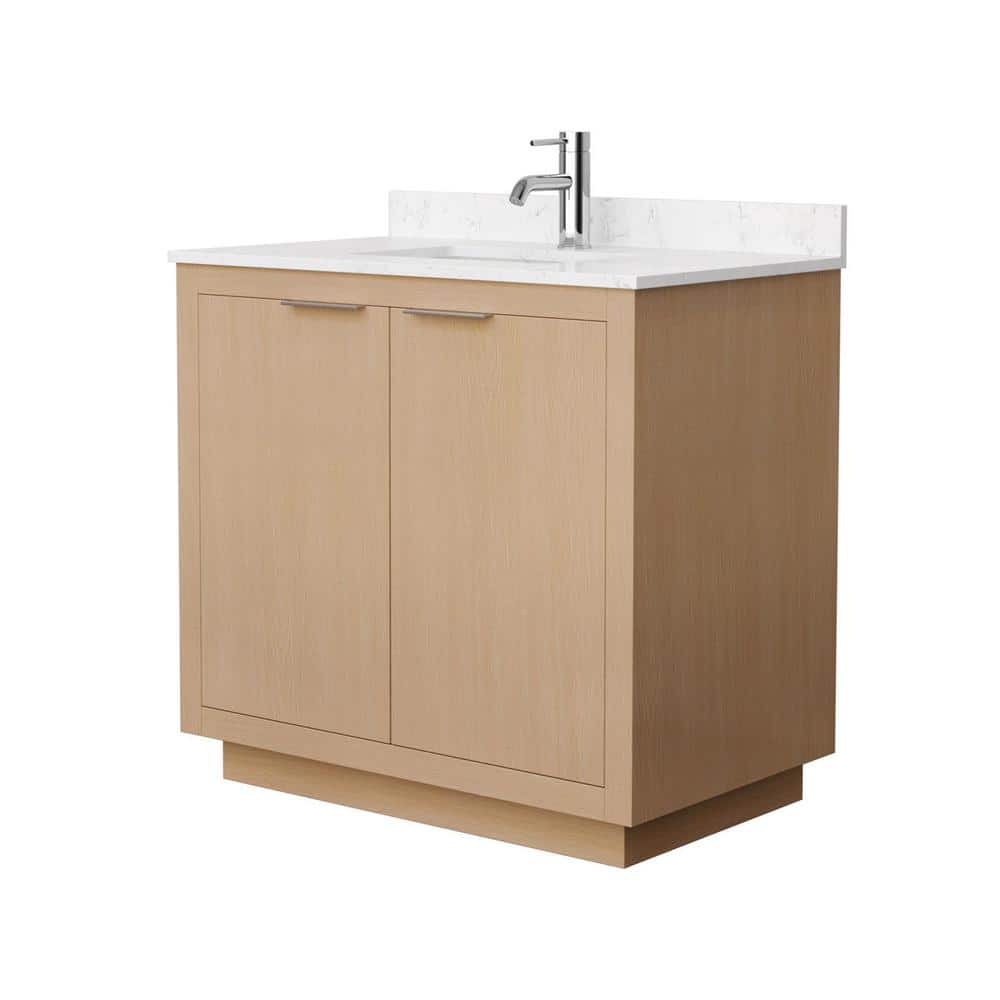 Light Straw Freestanding Single Vanity with Carrara Marble Top