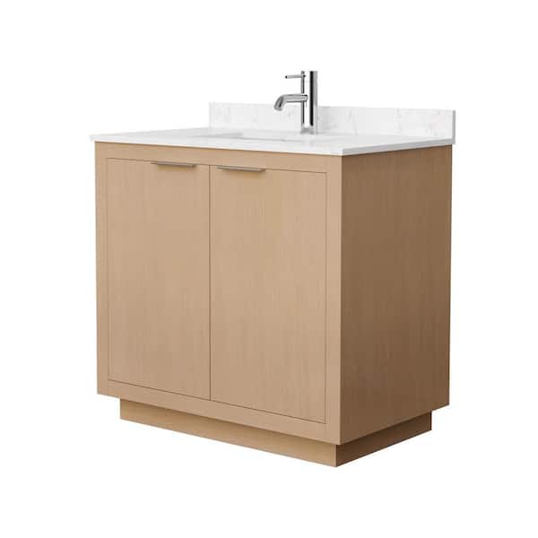Wyndham Collection Maroni 36 in. W Single Bath Vanity in Light Straw with Cultured Marble Vanity Top in Light-Vein Carrara with White Basin