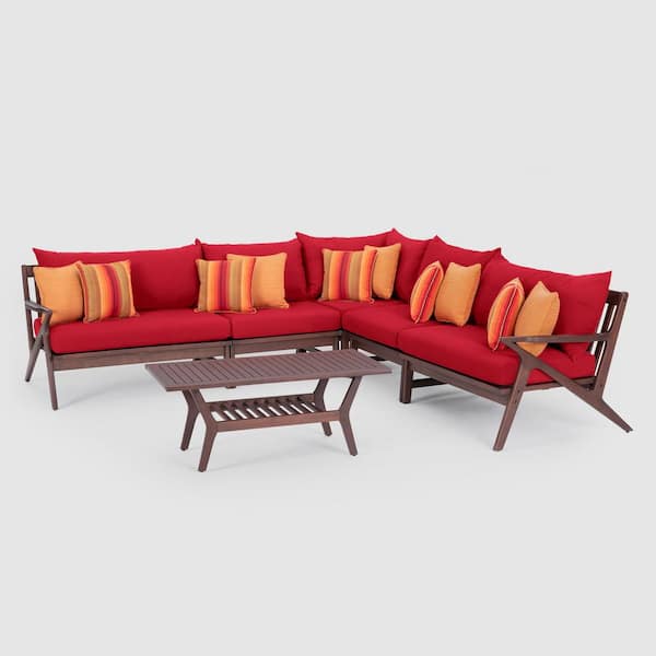 RST BRANDS Vaughn Wood Outdoor 6-Piece Sectional with Sunset Red Cushions