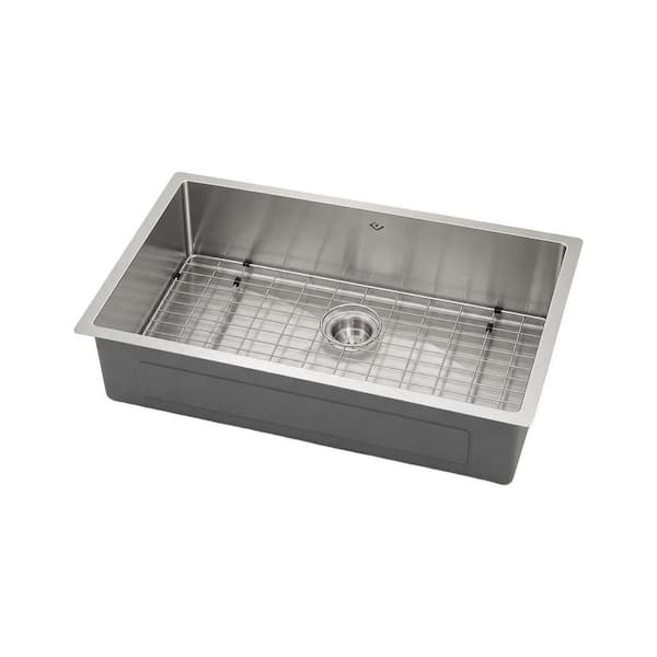 30 in. x 18 in. Undermount Single Bowl 16 Gauge Stainless Steel Sink with Sink, Bottom Grid, Drain Assembly, Towel