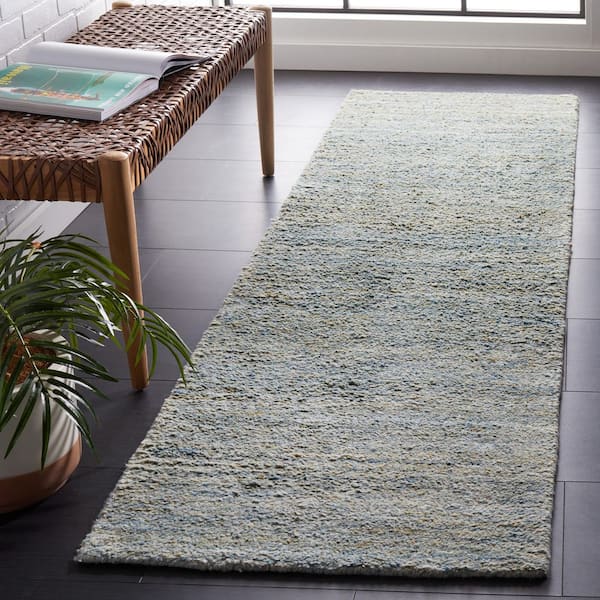 Himalaya Blue/Olive 2 ft. x 6 ft. Solid Color Runner Rug