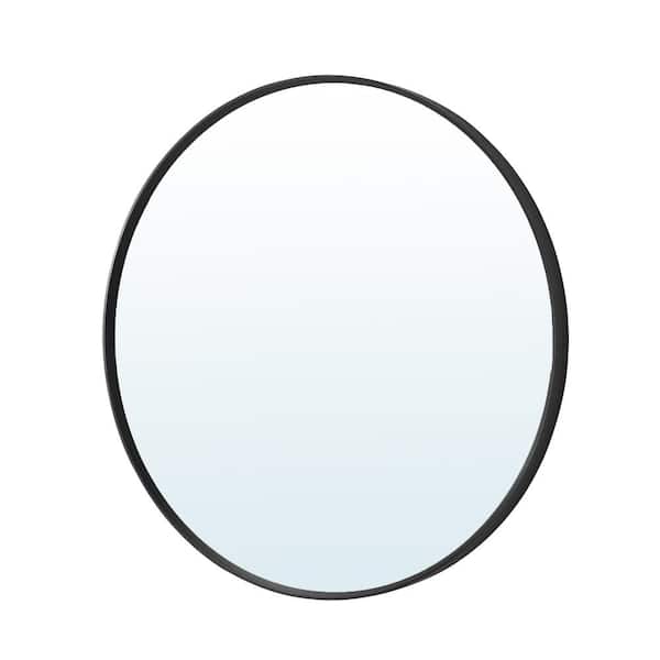 WELLFOR 23 in. Round Frame Wall Bathroom Vanity Mirror in Black