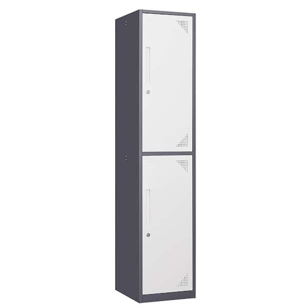 LISSIMO 4-Tier Metal Locker for Home, Dressing Room, 71 in. Steel Storage Lockers with 2 Door for Employees (Grey and White)
