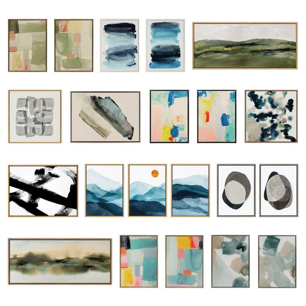 Tranquil Landscape Abstract Canvas Wall Art Set with Gold Beaded Frame